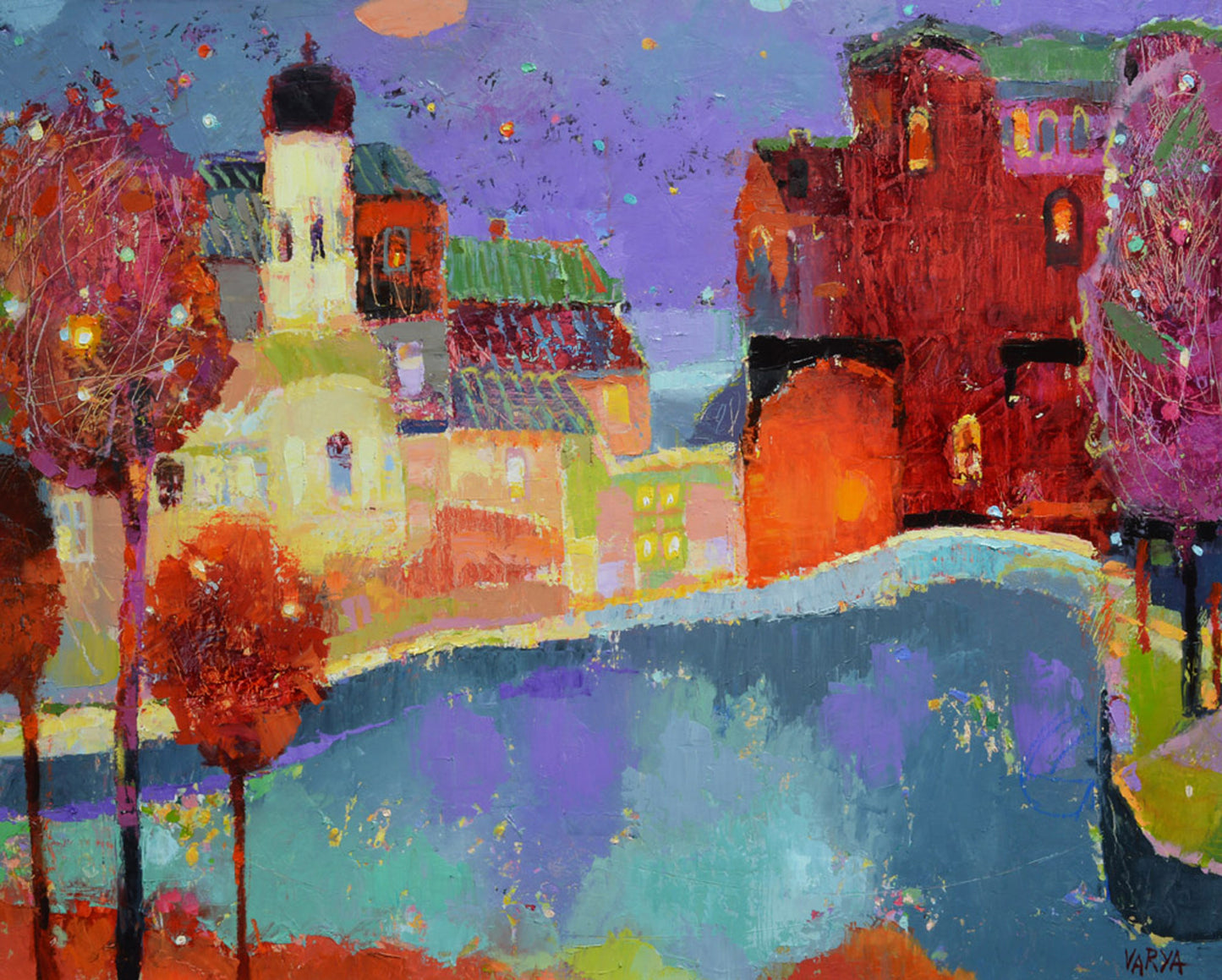 Abstract, imaginative landscape oil painting