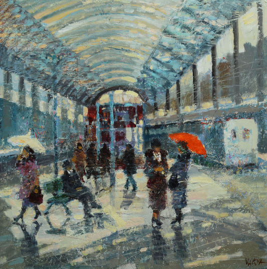 last century train stations oil painting
